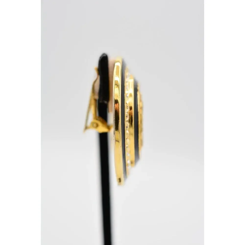 Craft Vintage Spartan Coin Clip On Earrings Roman Gold Crystal Signed 80s BinAS